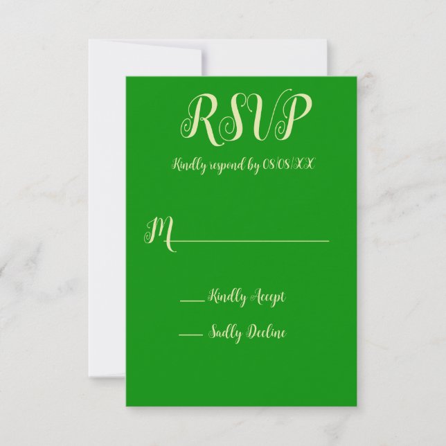 Elegante Celery & Forest Green Wedding RSVP Karte (Vorderseite)