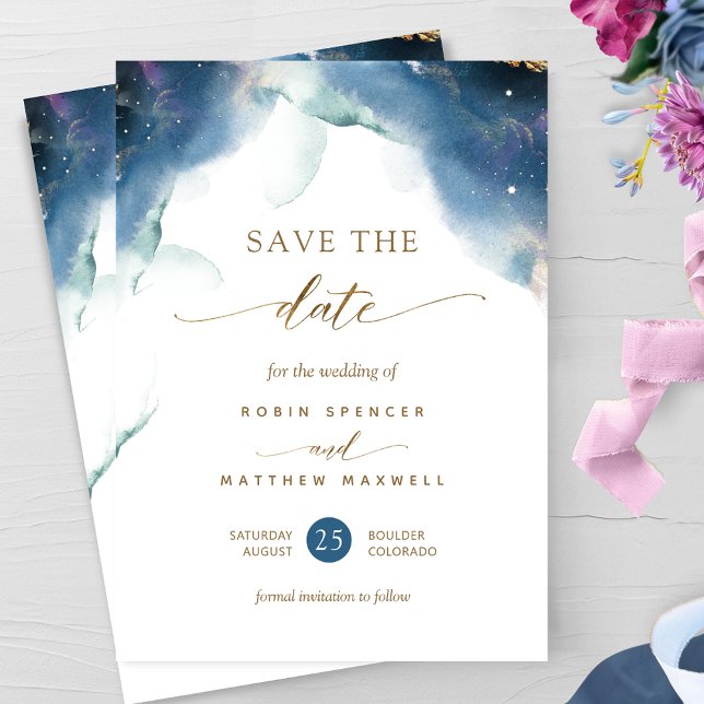 Elegante Celestial Watercolor Hochzeit Save The Date (Von Creator hochgeladen)
