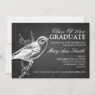 Elegante Chalkboard Bird Graduation Party Black Einladung