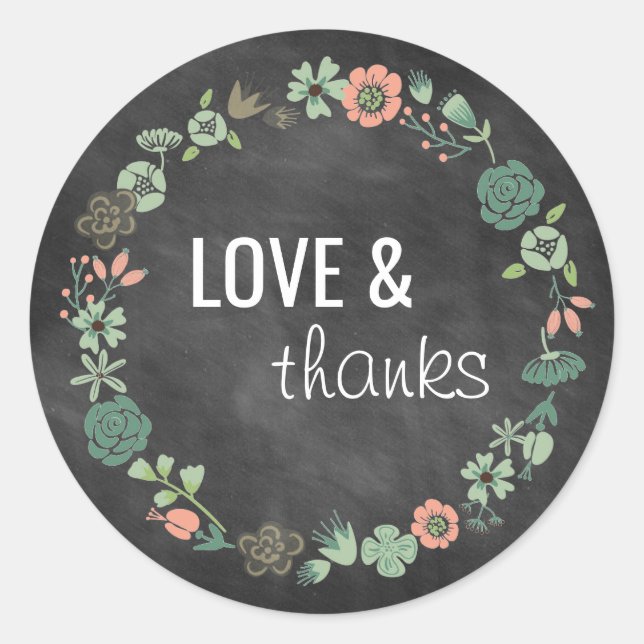 Elegante Chalkboard-Sticker mit Blume Runder Aufkleber (Vorderseite)