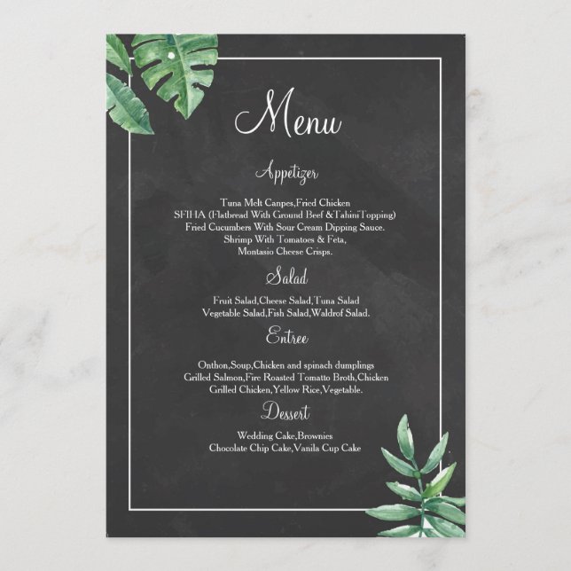Elegante Chalkboard Wedding Menu Card Vorlagen (Vorderseite)