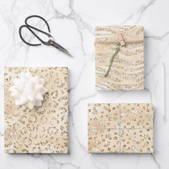 Elegante Champagne Animal Print Muster Geschenkpapier Set (Vorderseite)