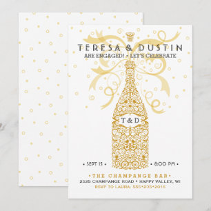 Elegante Champagne Flasche Engagement Einladung
