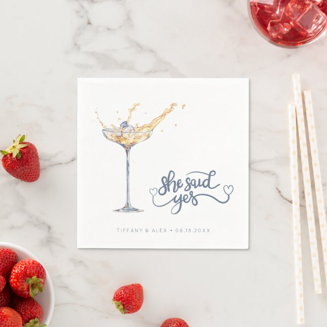 Elegante Champagne Glass Engagement Party Serviette (Beispiel)