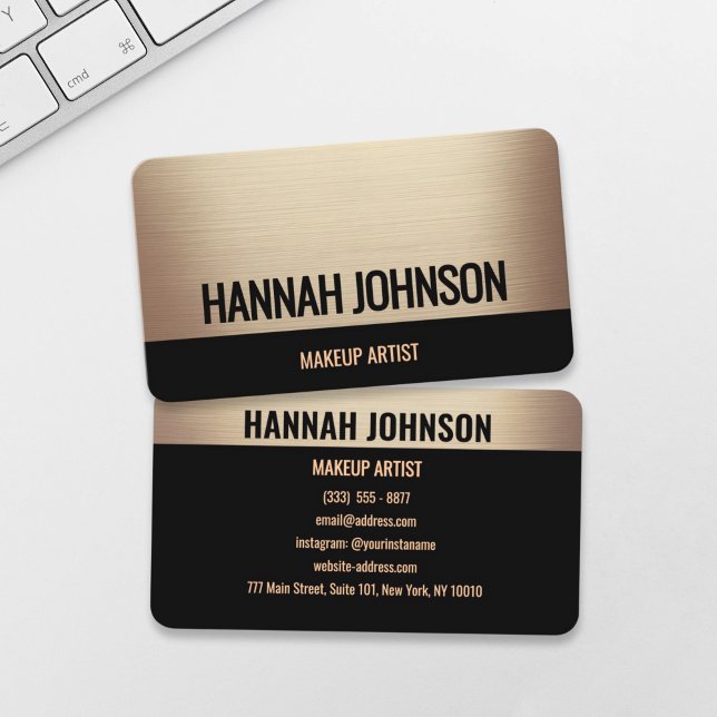 Elegante Champagne Gold & Black Business Card Visitenkarte (Von Creator hochgeladen)