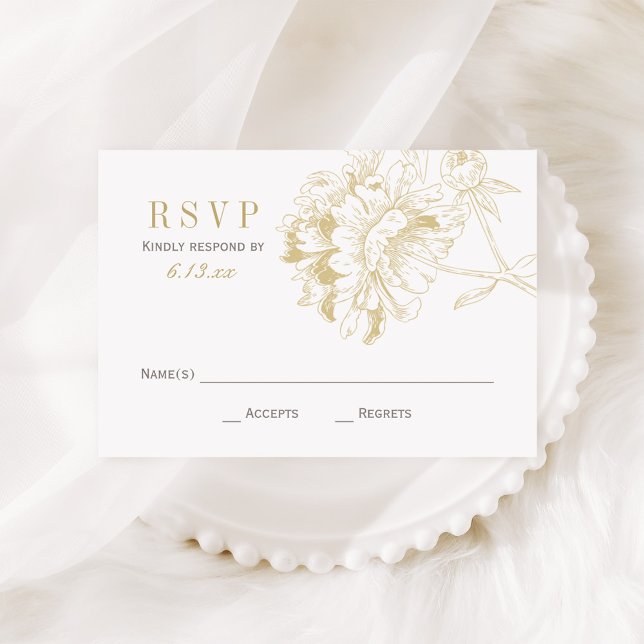 Elegante Champagne Gold Floral Peony Wedding RSVP Karte (Von Creator hochgeladen)
