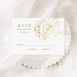 Elegante Champagne Gold Floral Peony Wedding RSVP Karte