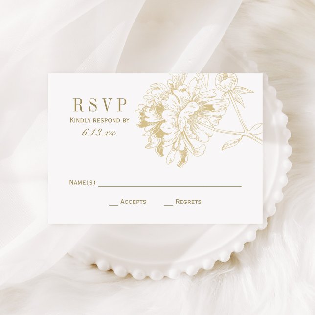 Elegante Champagne Gold Floral Peony Wedding RSVP Karte (Von Creator hochgeladen)