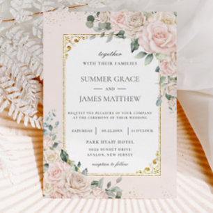 Elegante Champagne Ivory Blush Floral Wedding Einladung