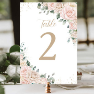 Elegante Champagne Ivory Blush Floral Wedding Tischnummer