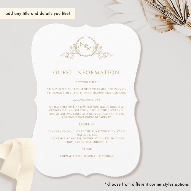 Elegante Champagne Monogram Guest Information Card Einladung (Von Creator hochgeladen)