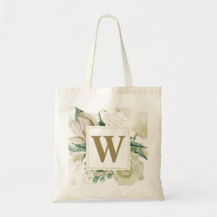 Elegante Champagne Rose Floral Monogram Wedding Tragetasche