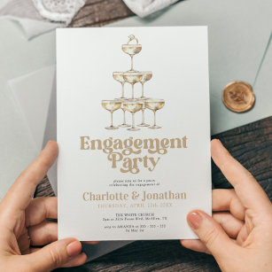 Elegante Champagne Stilvolle Retro Engagement Part Einladung