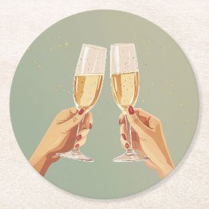 Elegante Champagne Toast Celebration Runder Pappuntersetzer