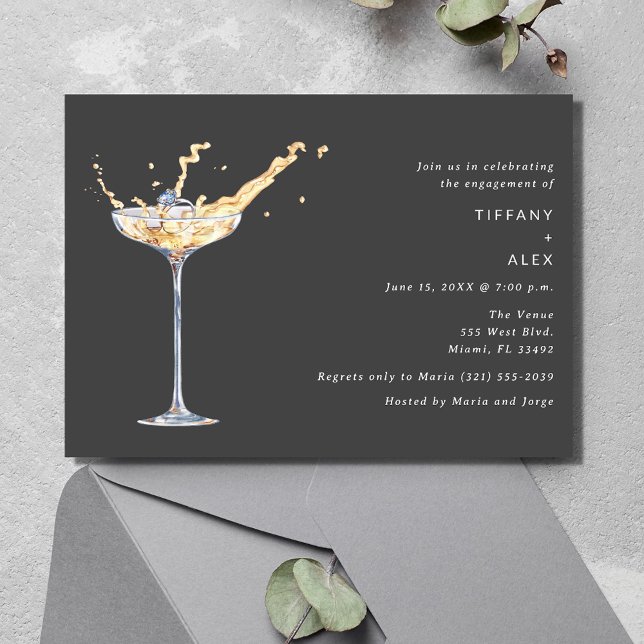 Elegante Champagne Toast Foto Engagement Party Einladung (Elegant Champagne Toast Photo Engagement Party Invitation)