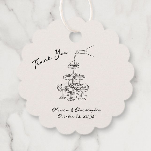 Elegante Champagne Tower Sketch Gastgeschenk Hochz Geschenkanhänger (Rückseite)