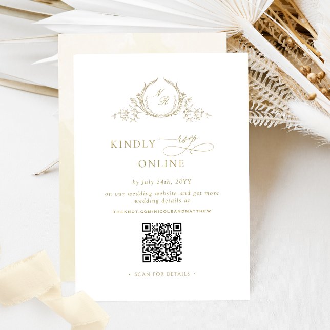 Elegante Champagne UAWG Online QR Code Monogram Begleitkarte (Von Creator hochgeladen)