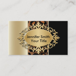 Elegante Champagne und schwarzer Leopard-Druck Visitenkarte