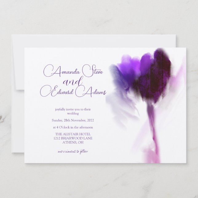 Elegante Champagne Violet Tulip Foto Hochzeit Einladung (Vorderseite)