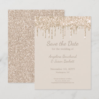 Elegante Champagner Glitter Hochzeit Save The Date Einladung