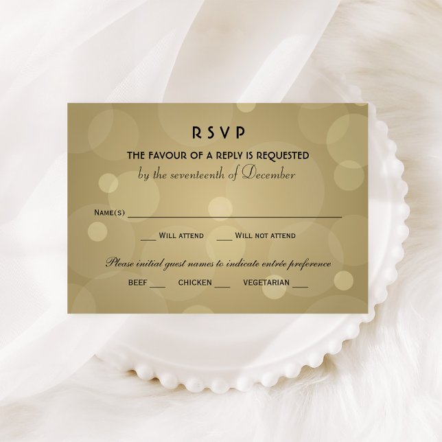 Elegante Champagner Gold und Black Wedding RSVP Karte (Von Creator hochgeladen)