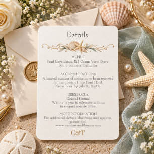Elegante Champagner-Muschelstrand-Hochzeit Begleitkarte