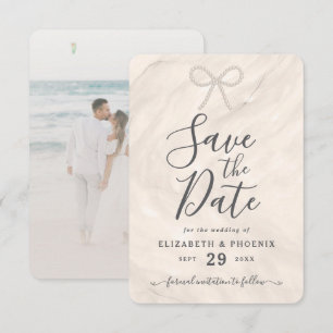 Elegante Champagner-Perlen-Schleife Benutzerdefini Save The Date