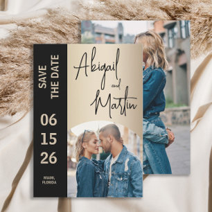 Elegante Champagner-Schwarz 2-Foto-Hochzeit Save The Date