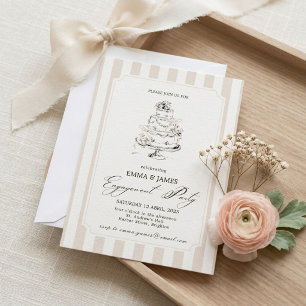 Elegante Champagner-Streifen-Hochzeitskuchen-Verlo Einladung