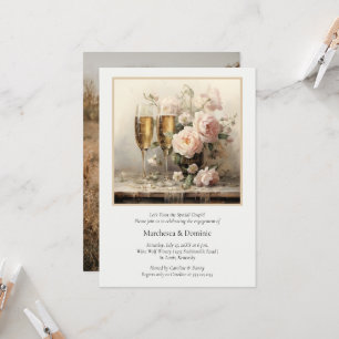 Elegante Champagnerflöten Florale Verlobungsfeier  Einladung