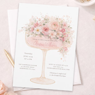 🌸🥂Elegante Champagnerglas-Blumen-Einladung Einladung