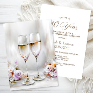Elegante Champagnergläser 10. Hochzeitstag Einladung