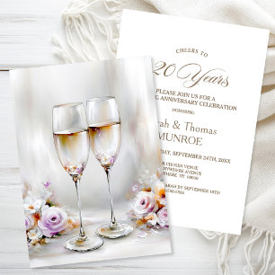 Elegante Champagnergläser 20. Hochzeitstag Einladung