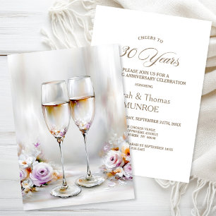 Elegante Champagnergläser 30. Hochzeitstag Einladung