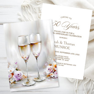 Elegante Champagnergläser 50. Hochzeitstag Einladung
