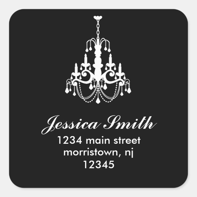 Elegante Chandelier Address Labels Quadratischer Aufkleber (Vorderseite)