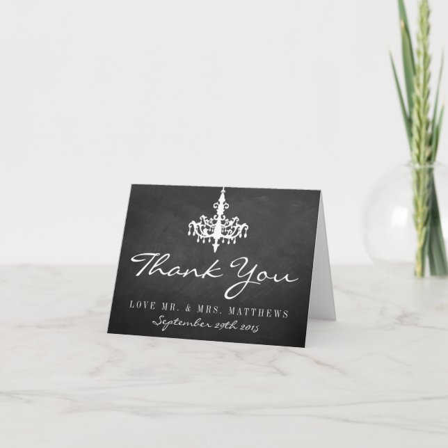 Elegante Chandelier Chalkboard Wedding Collection Dankeskarte (Vorderseite)