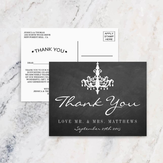 Elegante Chandelier Chalkboard Wedding Collection Postkarte (Von Creator hochgeladen)