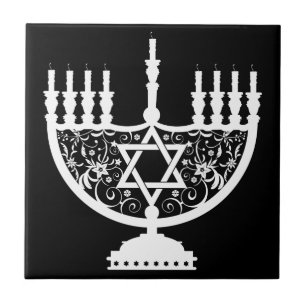 Elegante Chanukka-Menora mit floralem Davidstern Fliese