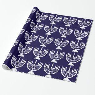 Elegante Chanukka-Menora mit floralem Davidstern Geschenkpapier