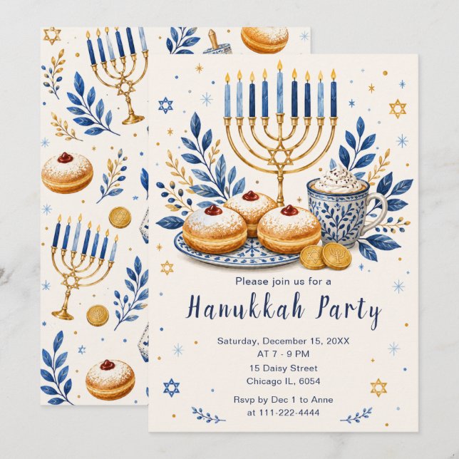 Elegante Chanukka-Party Einladung (Vorne/Hinten)