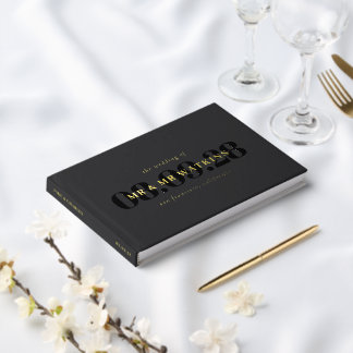 Elegante Charcoal Gold Typografy Wedding Gästebuch