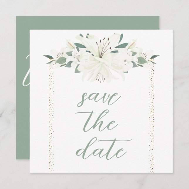 Elegante Charm Green Wildblume Wedding Save The Date (Vorne/Hinten)