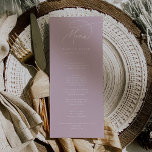 Elegante Charm Lilac Pink Menü Cards Menükarte<br><div class="desc">Diese eleganten lila rosa Hochzeitskarten sind perfekt für eine einfache Hochzeit. Das moderne minimalistische Design besticht durch zeitlose staubige Rose in Rosa und romantische Kalligraphie mit böhmischem Märchenstil, die sich perfekt für eine Hochzeit im Frühjahr oder im Sommer eignet. Dieses Hochzeitsmenü kann für einen Hochzeitsempfang, ein Probe-Dinner oder jede Veranstaltung...</div>