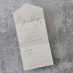 Elegante Charm UAWG Elfenbein und Goldhochzeit All In One Einladung<br><div class="desc">Dieses charmante UAWG Elfenbein und die goldene Hochzeit laden zu einer gemütlichen Hochzeit ein. Das moderne minimalistische Design besticht durch zeitlose Vintage Creme und goldene romantische Kalligraphie im böhmischen Märchenstil. Schreiben Sie Ihre Gastadressen auf der Rückseite der gefalteten Einladung,  oder kaufen Sie koordinierende Gästetiketten-Aufkleber (separat erhältlich).</div>