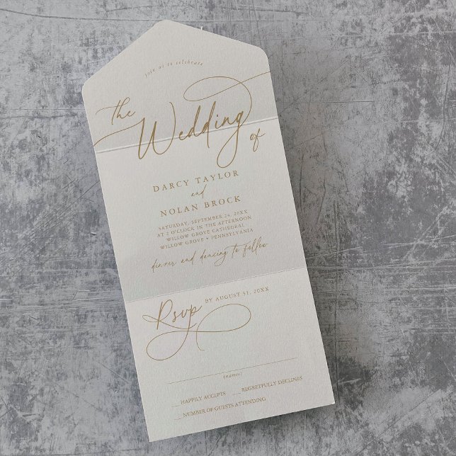 Elegante Charm UAWG Elfenbein und Goldhochzeit All In One Einladung (Elegant Charm RSVP Ivory and Gold Wedding All In One Invitation)
