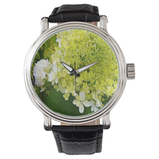 Elegante Chartreuse Green Limelight Hydrangea Armbanduhr (Vorderseite)