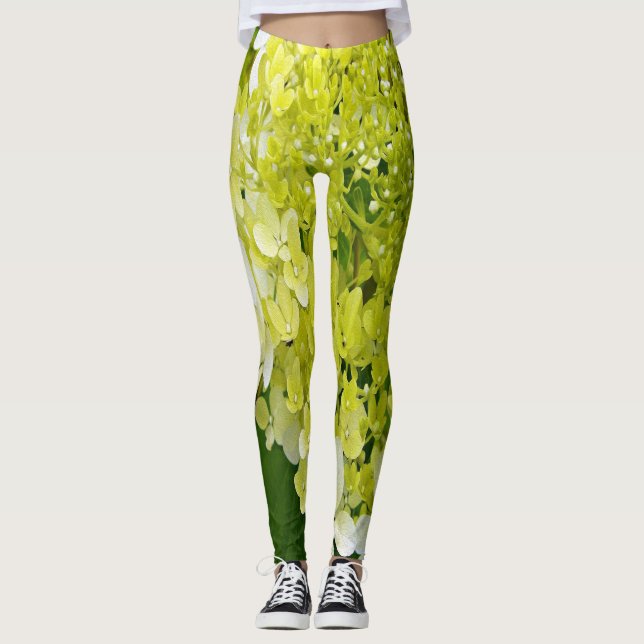 Elegante Chartreuse Green Limelight Hydrangea Leggings (Vorderseite)