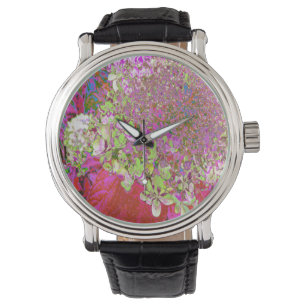Elegante Chartreuse Green, Pink und Blue Hydrangea Armbanduhr