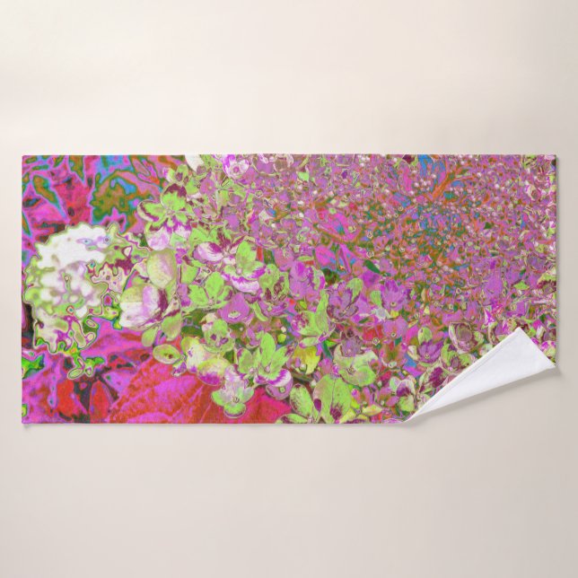 Elegante Chartreuse Green, Pink und Blue Hydrangea Badehandtuch (Badehandtuch)
